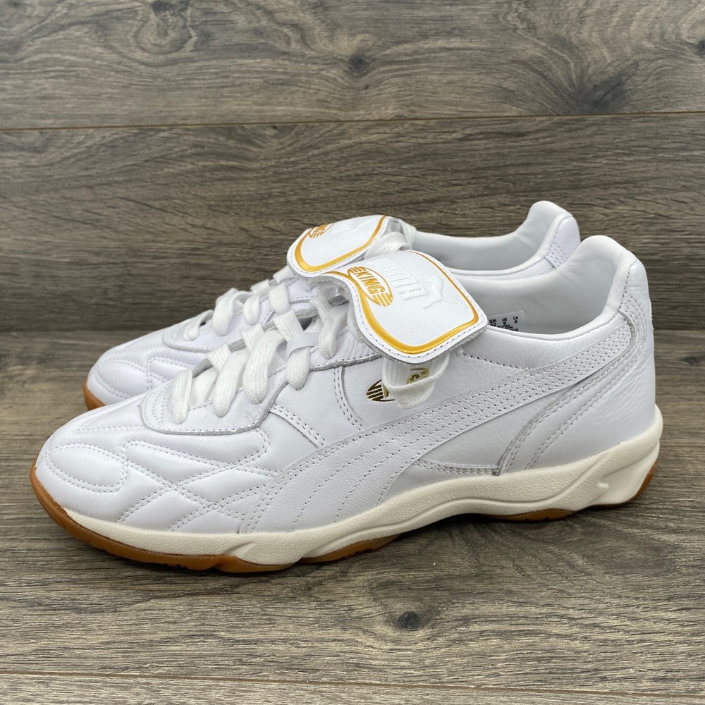 Puma King 21 IT Indoor Soccer Shoes Mens 9 White Gold Leather 401683-02